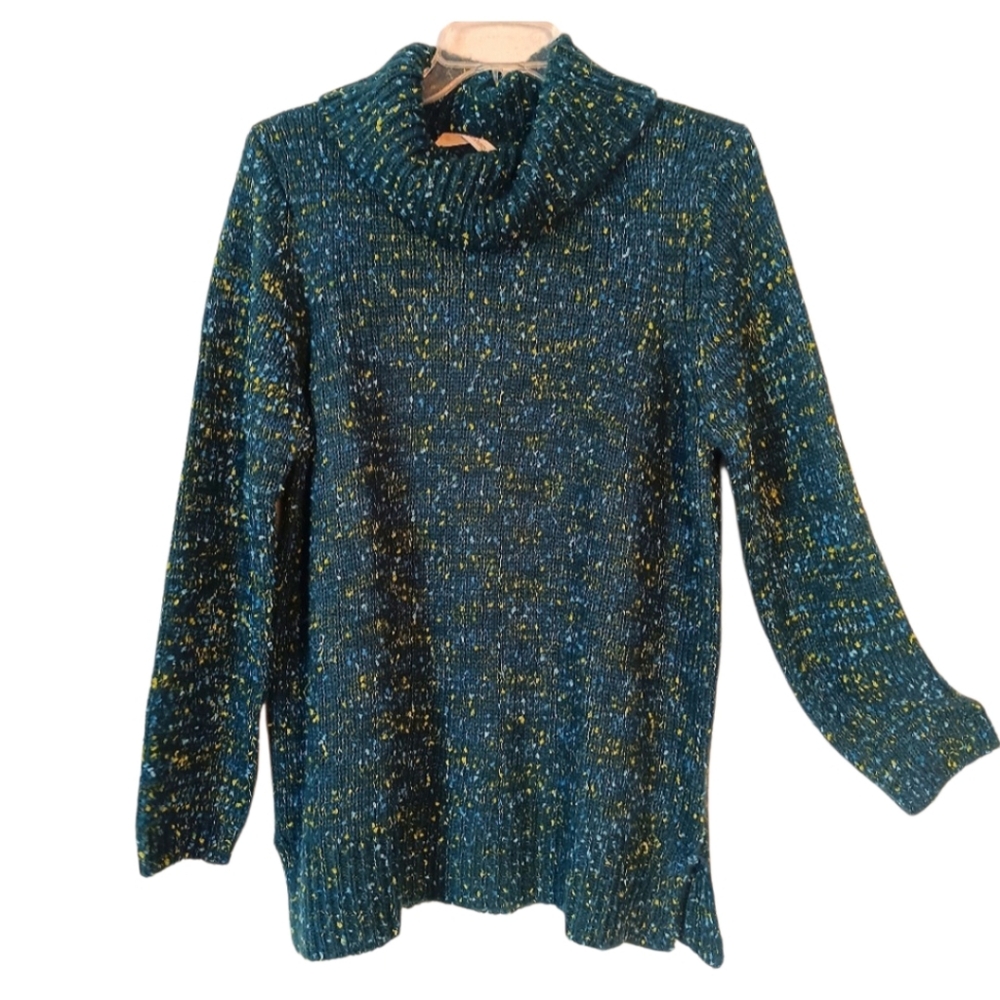 Soft Surroundings Sweater Women's‎ Size XL Cowl Neck Cozy Green and Yellow Long